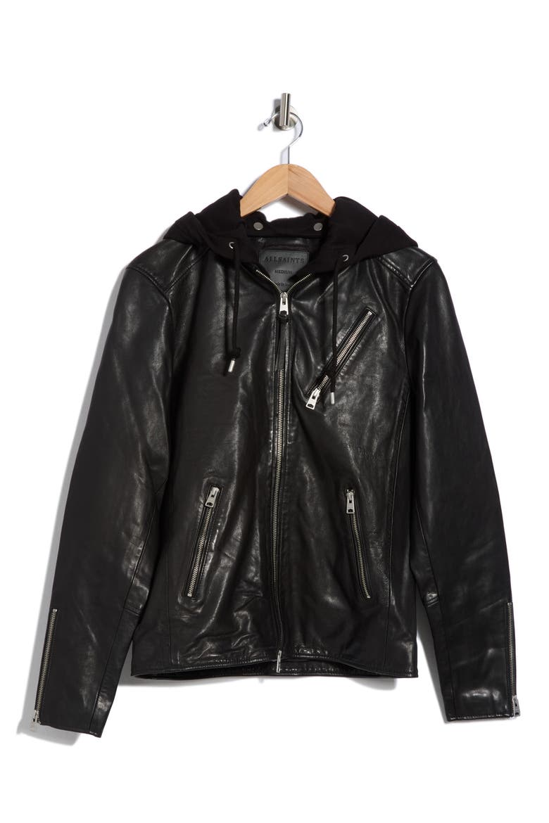 Harwood Hooded Leather Jacket, Alternate, color, BLACK