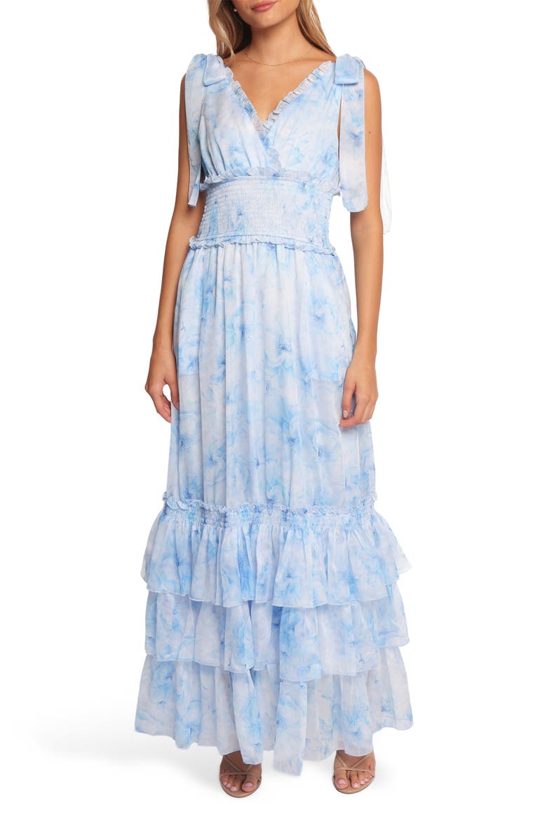 Fionna Ruffle Tiered Maxi Dress, Main, color, BLUE FLORAL
