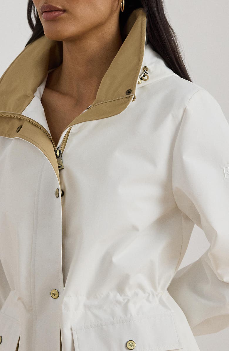 Lauren Ralph Lauren Hooded Contrast Trim Windbreaker, Alternate, color, White