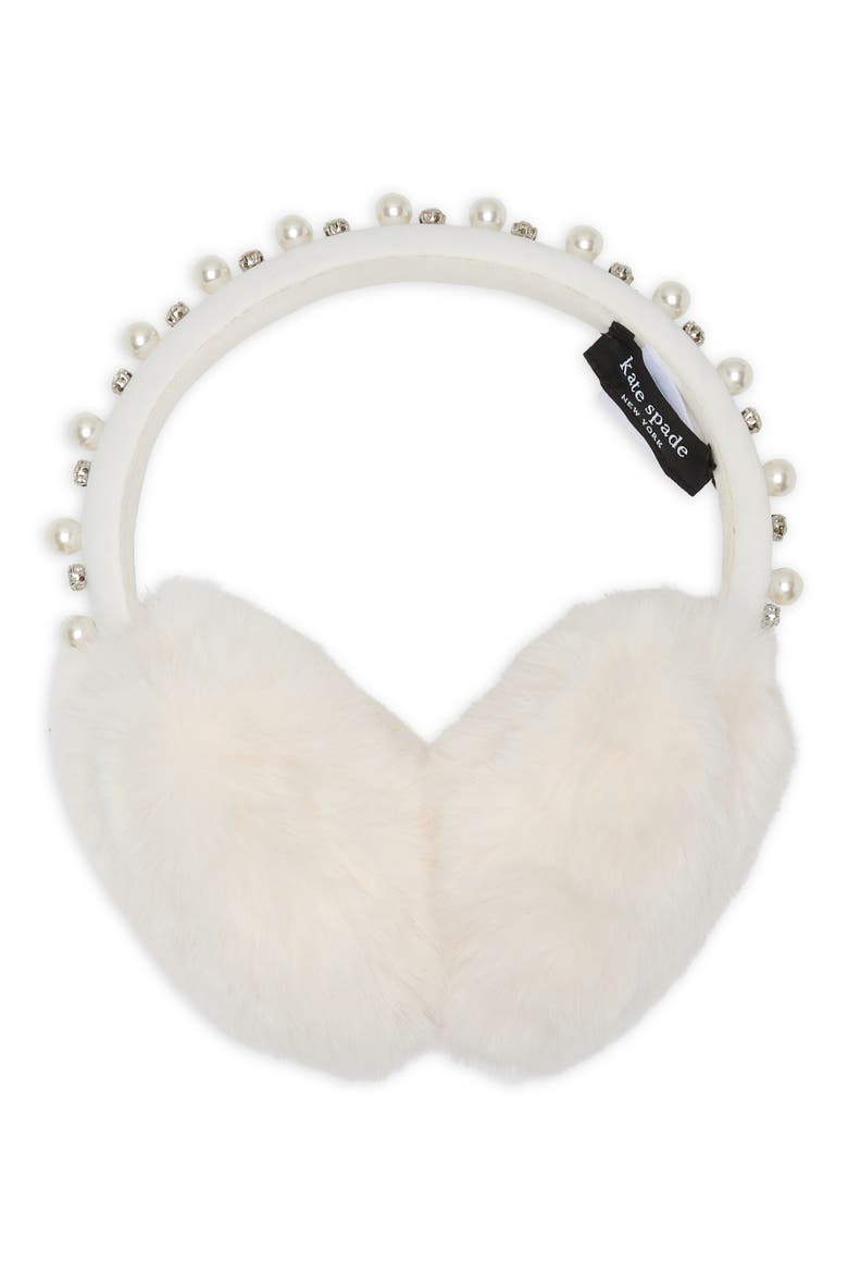 Faux Pearl Embellished Faux Fur Earmuffs, Main, color, CREAM