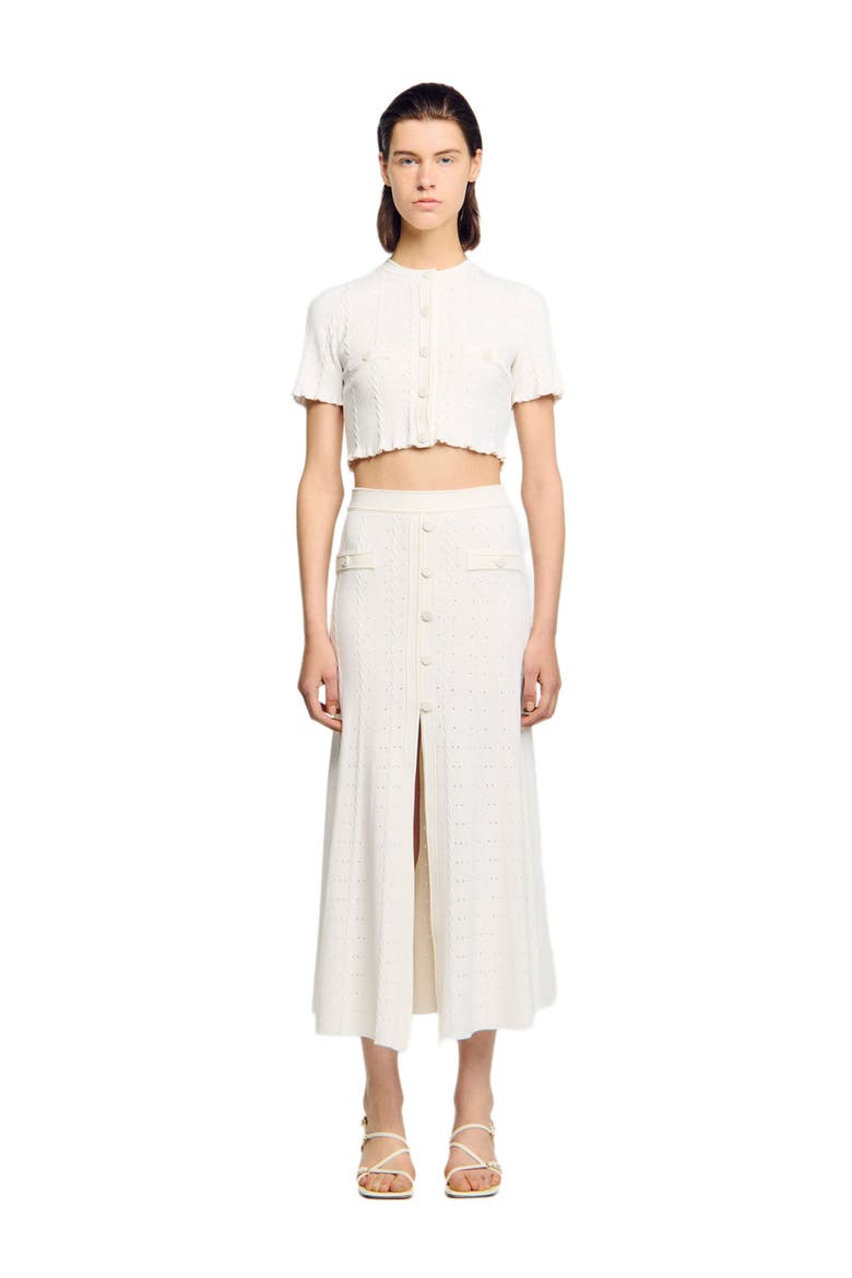 Pointelle knit midi skirt, Main, color, Ecru