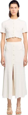 SANDRO Pointelle knit midi skirt