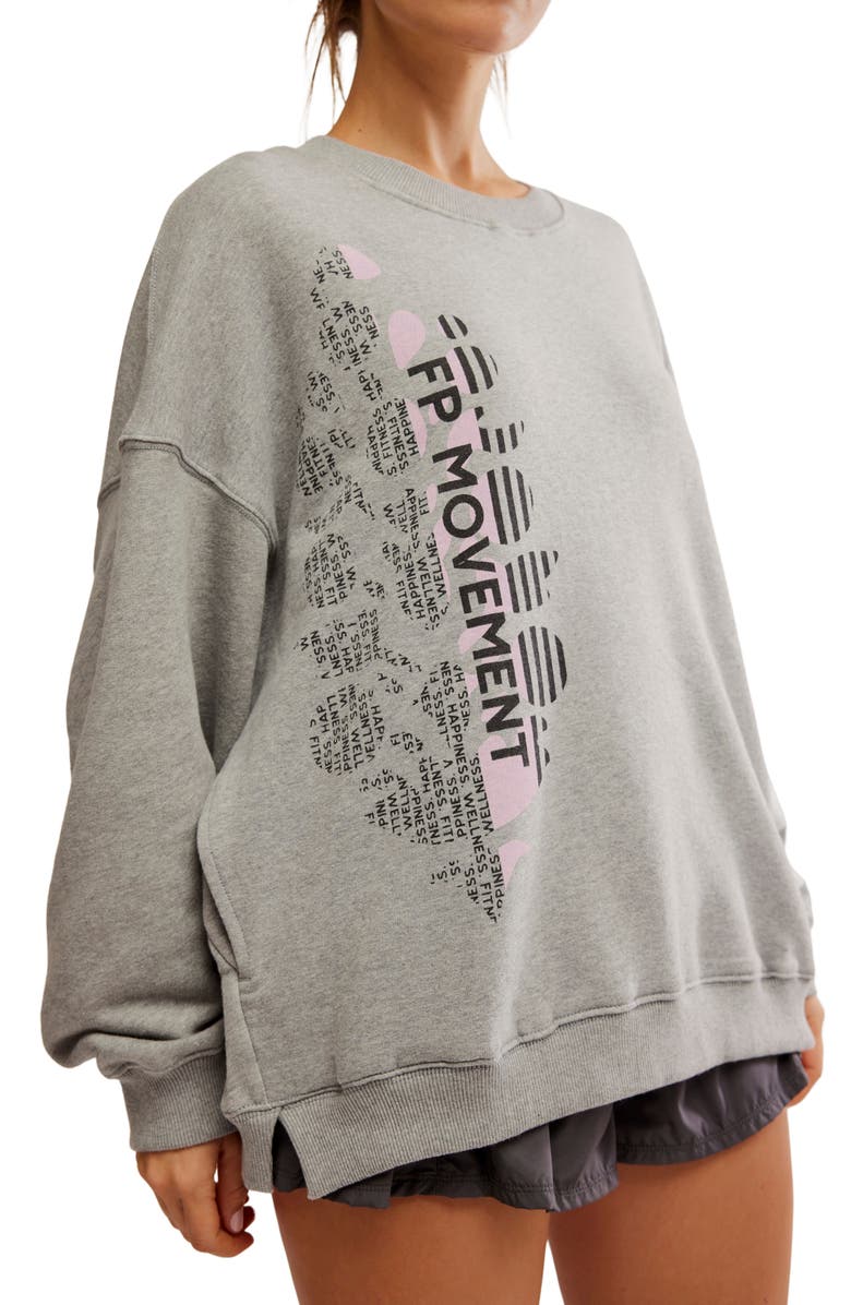 Free People FP Movement All Star Oversize Graphic Sweatshirt, Alternate, color, Heather Grey/White