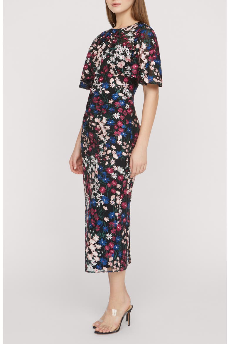 Ursala Embroidered Flutter Sleeve Gown, Alternate, color, BLACK MULTI