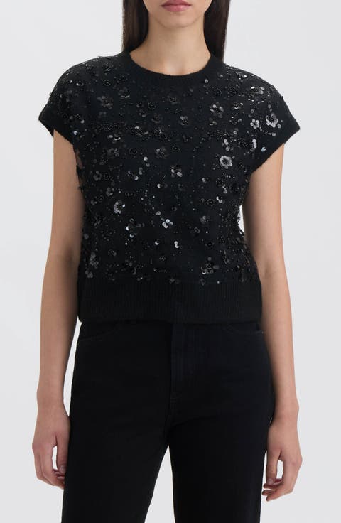 Embellished Short Sleeve Sweater