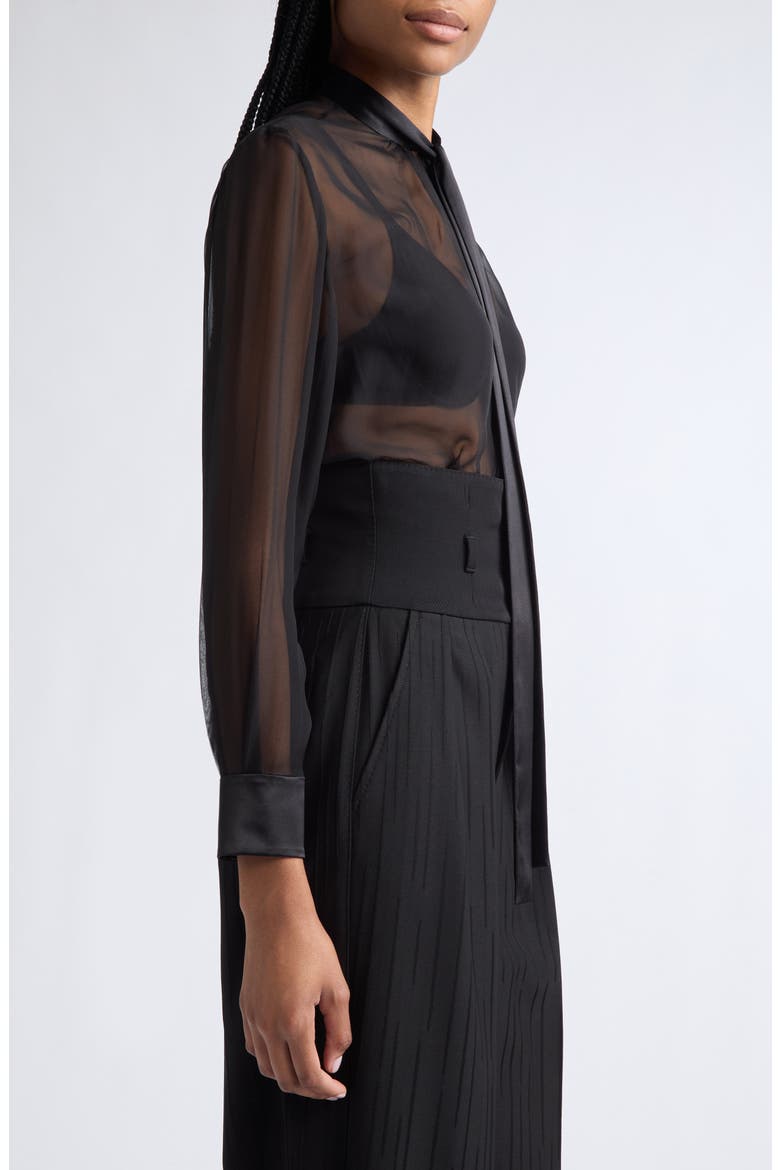 Silk Chiffon Tie Neck Button-Up Shirt, Alternate, color, NERO