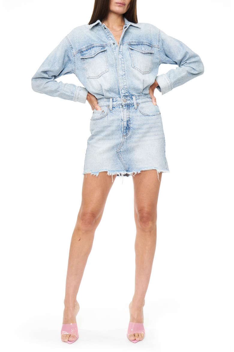 Nina Long Sleeve Denim Shirtdress, Main, color, RESERVOIR
