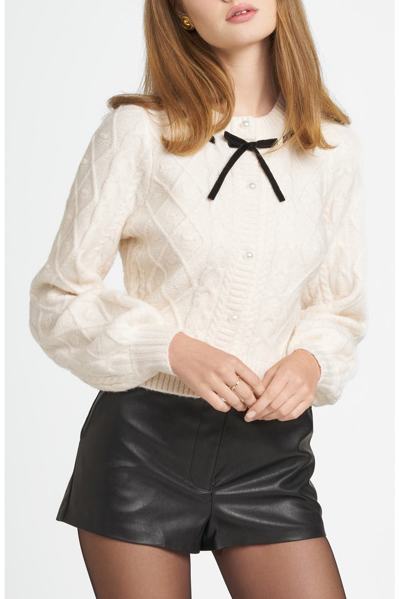 x CHÉRIE MADELEINE Joli Ribbon Trim Cable Cardigan, Main, color, CREAM