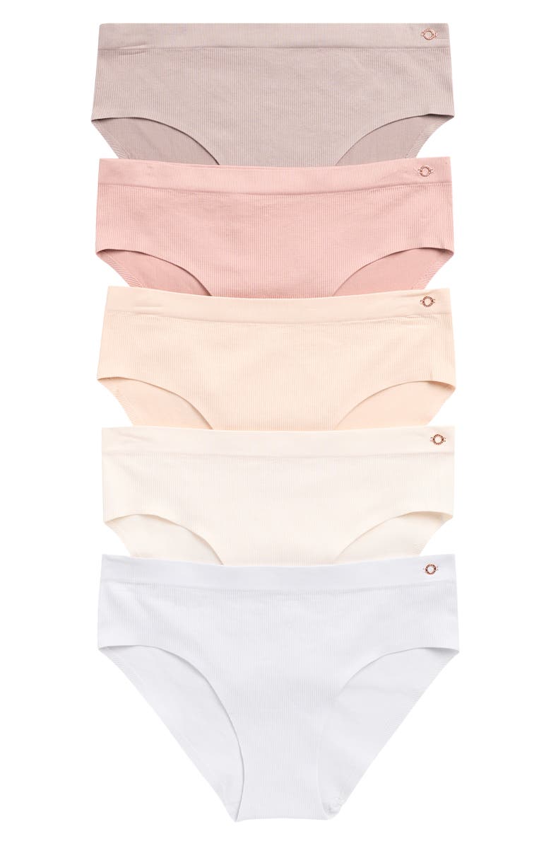 Danskin Assorted 5-Pack Laser Cut Seamless Hipster Panties, Main, color, Sable Sugar/ Soft Peach
