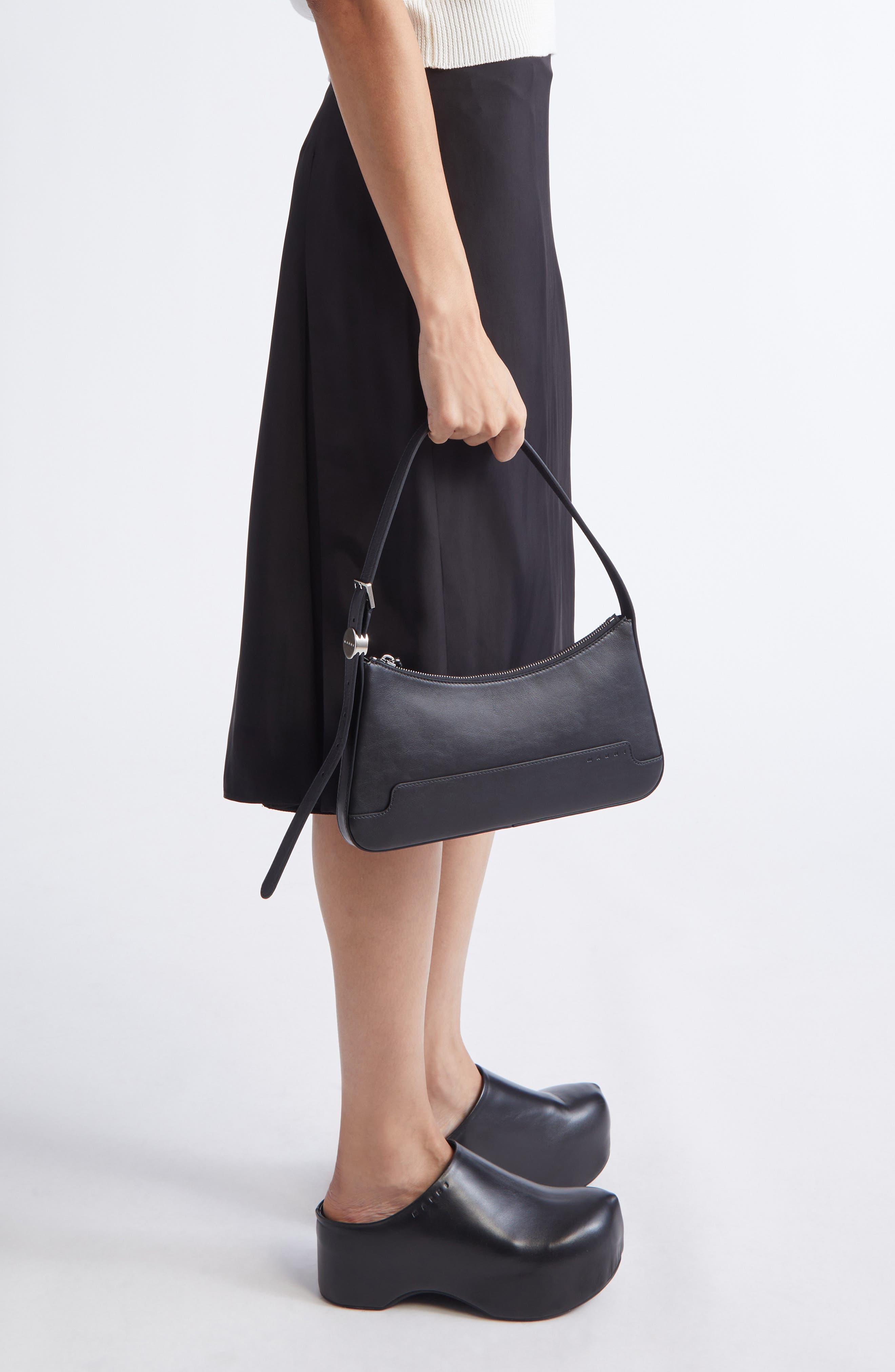 Marni Baguette Leather Shoulder Bag, Alternate, color, 001 - Black