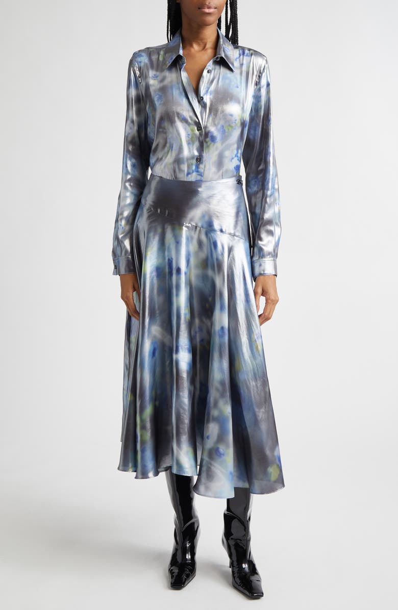 DIESEL<sup
®</sup
O-Zulie-S2 Foiled Georgette Midi Skirt, Alternate, color, Black