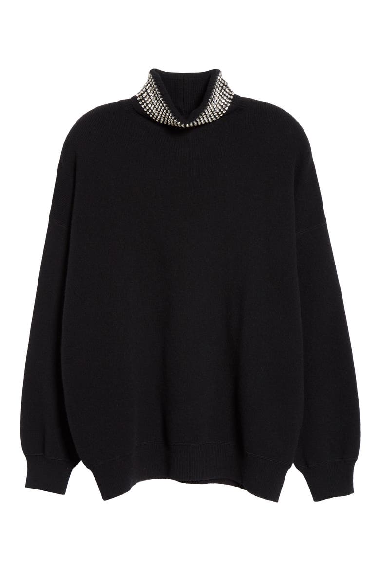 Crystal Neck Wool Blend Sweater, Alternate, color, BLACK