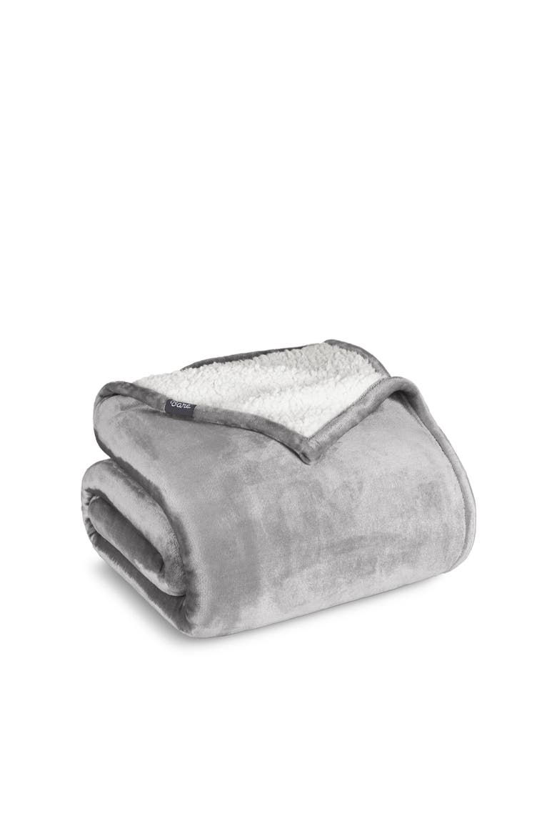 Reversible Plush Fleece Throw Blanket, Main, color, Light Grey