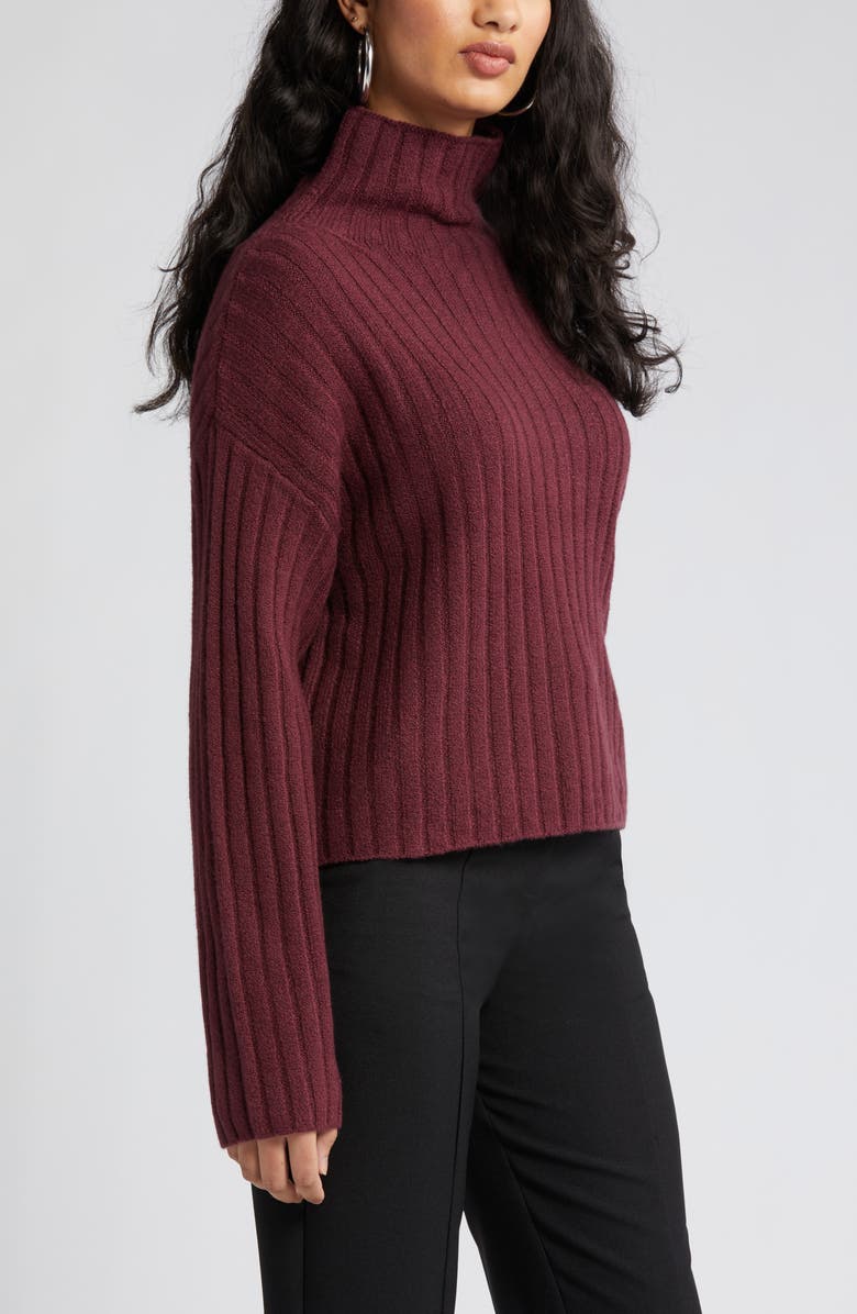 Open Edit Women's Cotton Blend Rib Funnel Neck Sweater, Alternate, color, Burgundy London