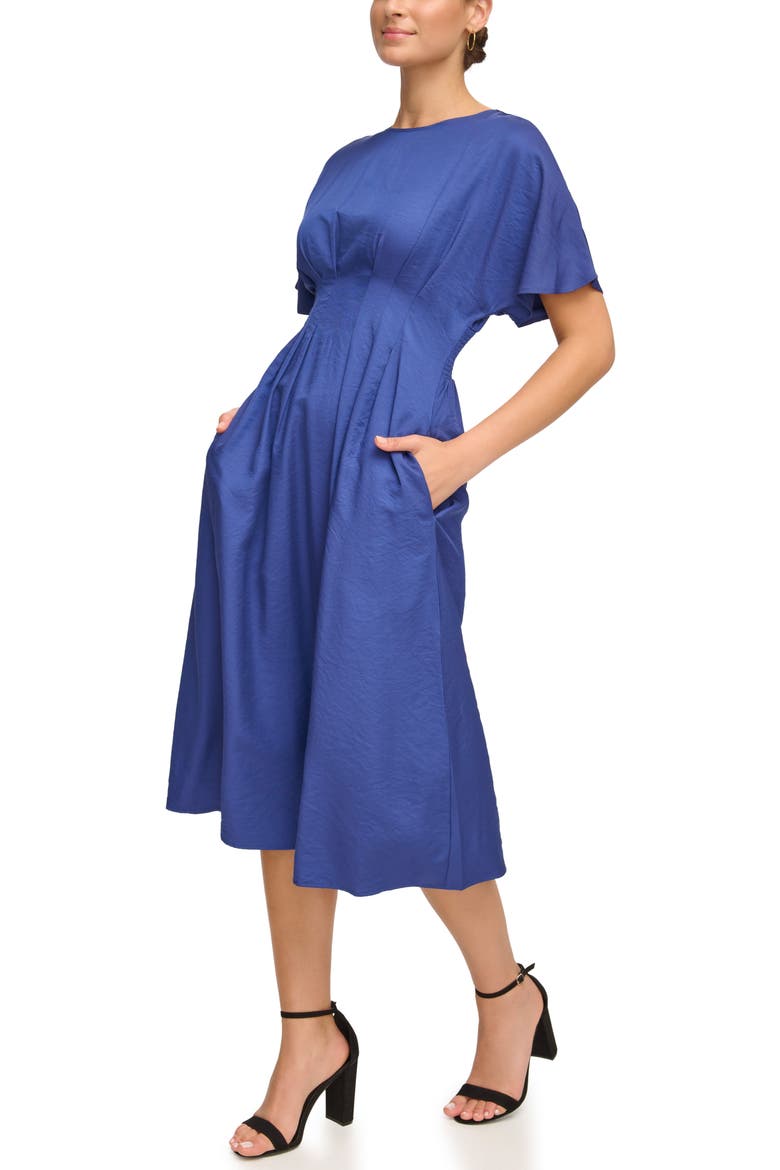 Short Sleeve Fit & Flare Midi Dress, Alternate, color, NAVY