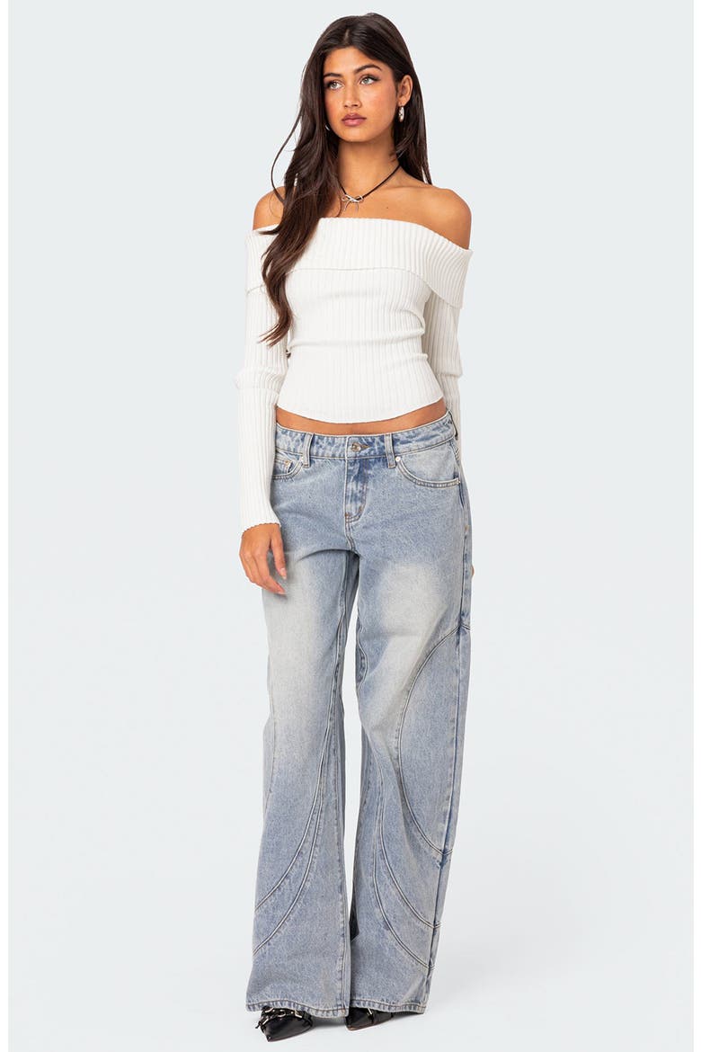 Lauren Foldover Off the Shoulder Rib Sweater, Alternate, color, WHITE