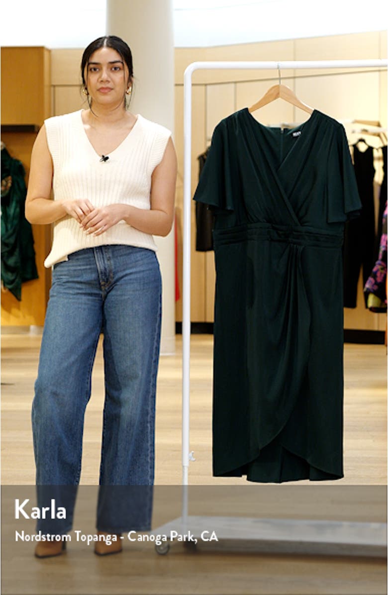 Faux Wrap Satin Cocktail Midi Dress, sales video thumbnail