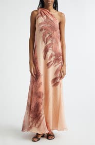 Johanna Ortiz Freedom Palm Print Metallic Silk Crêpe de Chine Maxi Dress