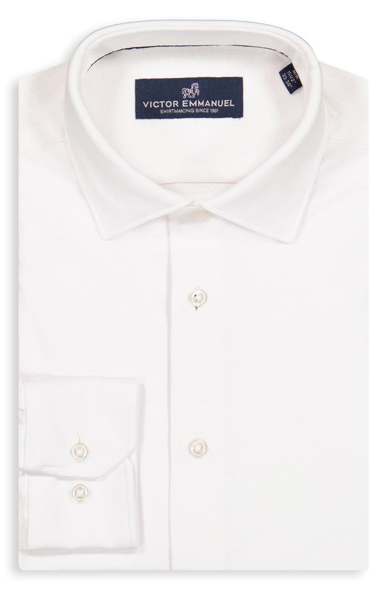 Victor Emmanuel Modern Fit Herringbone Print Comfort Stretch Knit Dress Shirt, Alternate, color, 