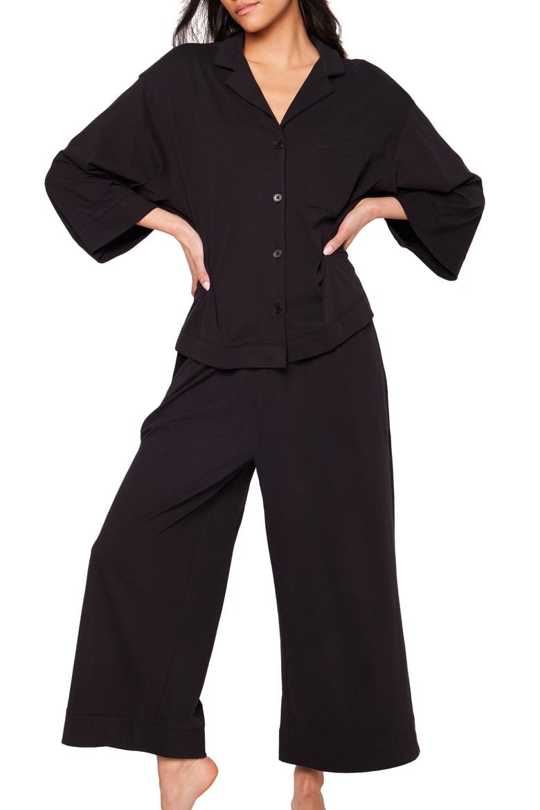 Olivia Wide Leg Pima Cotton Pajamas, Main, color, BLACK
