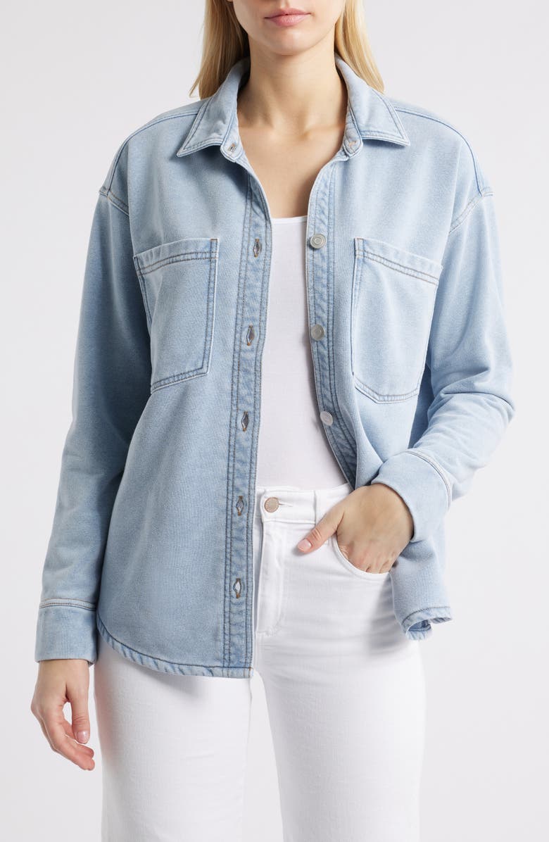 beachlunchlounge Tania Washed Cotton Blend French Terry Button-Up Shirt, Main, color,