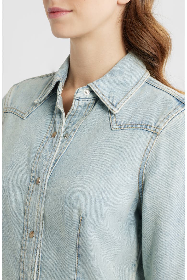 Taina Denim Snap-Up Western Shirt, Alternate, color, BLEACHED INDIGO
