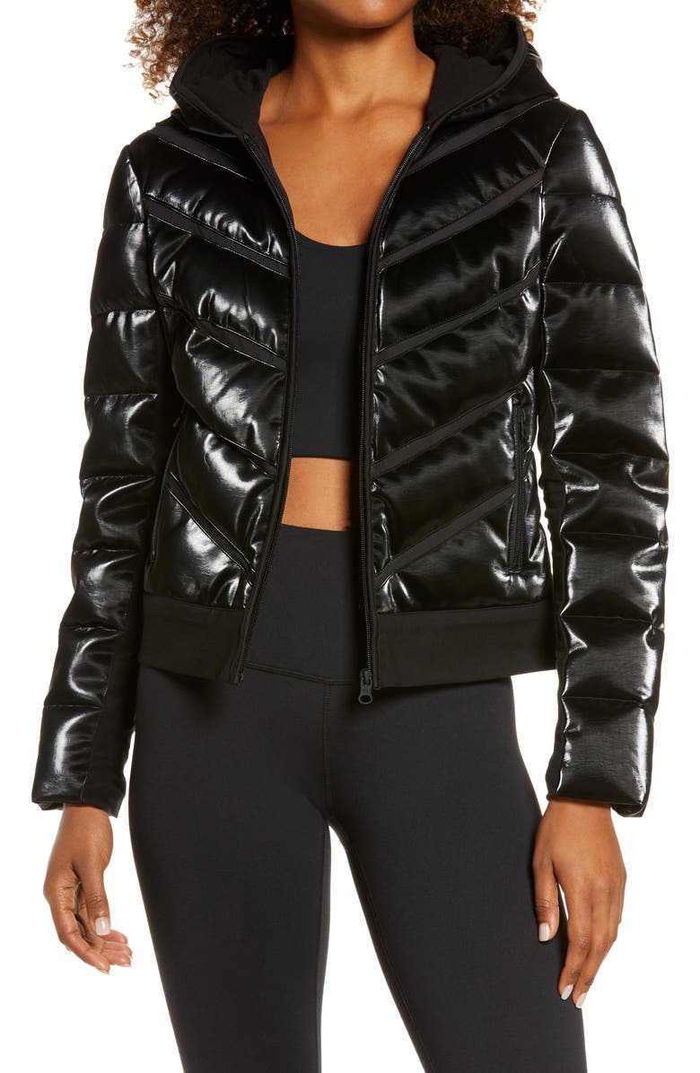 Blanc Noir Freestyle Mesh Inset Down Puffer Jacket, Main, color,