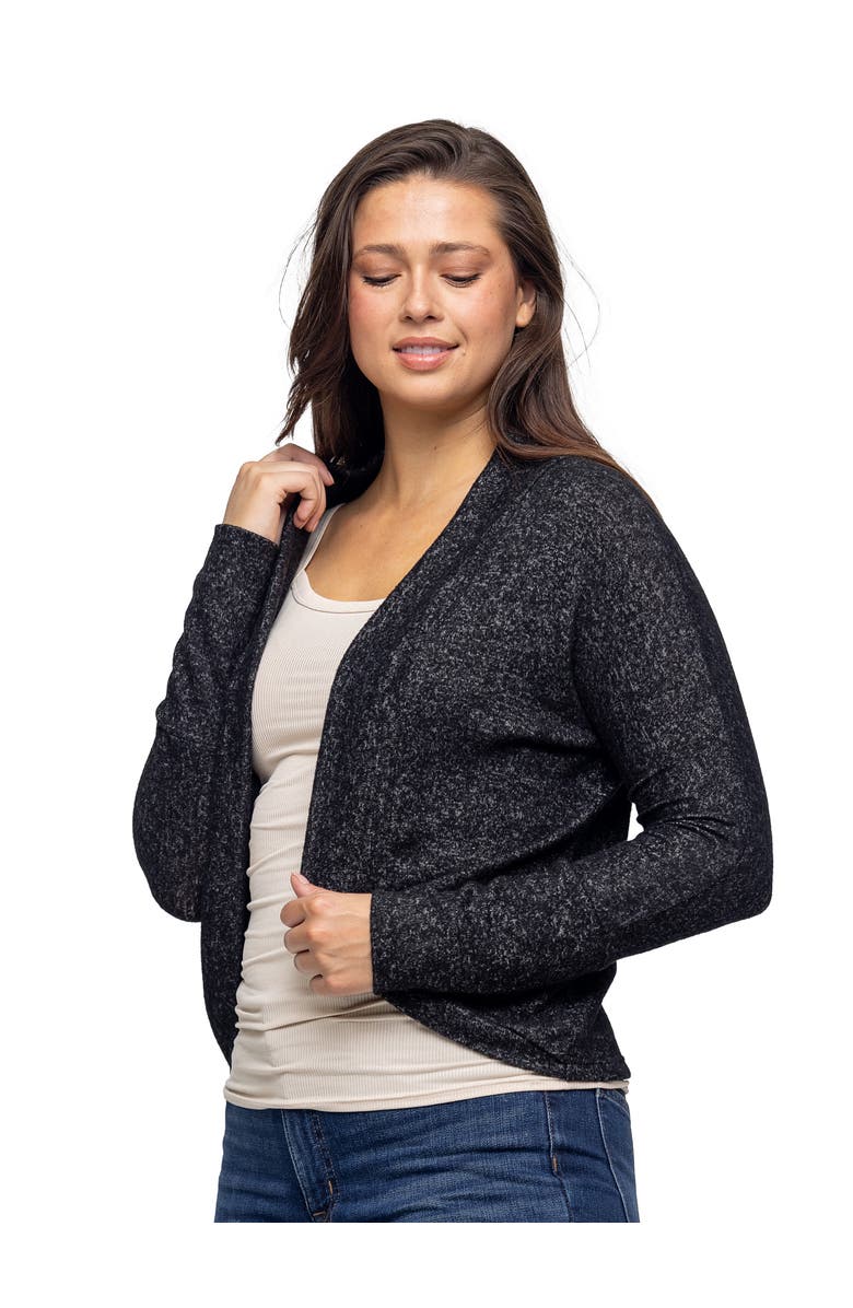 24seven Comfort Apparel Curved Hem Open Front Long Womens Bolero Shrug, Alternate, color, Black