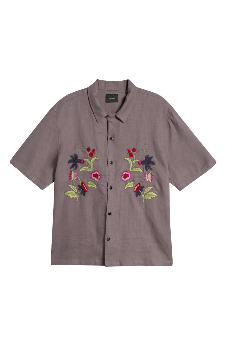 PacSun Weave Floral Embroidered Camp Shirt, Alternate, color, Grey