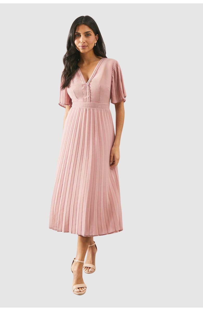 Wallis Chiffon Pleated Sleeve Midi Dress, Main, color, Rose
