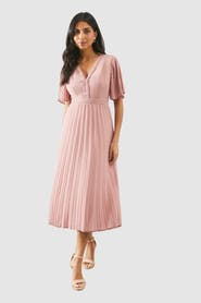 Wallis Chiffon Pleated Sleeve Midi Dress