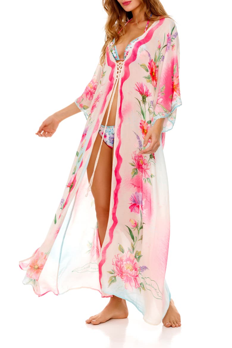Selma Chroma Floral Caftan Cover-Up, Alternate, color, PINK MULTI