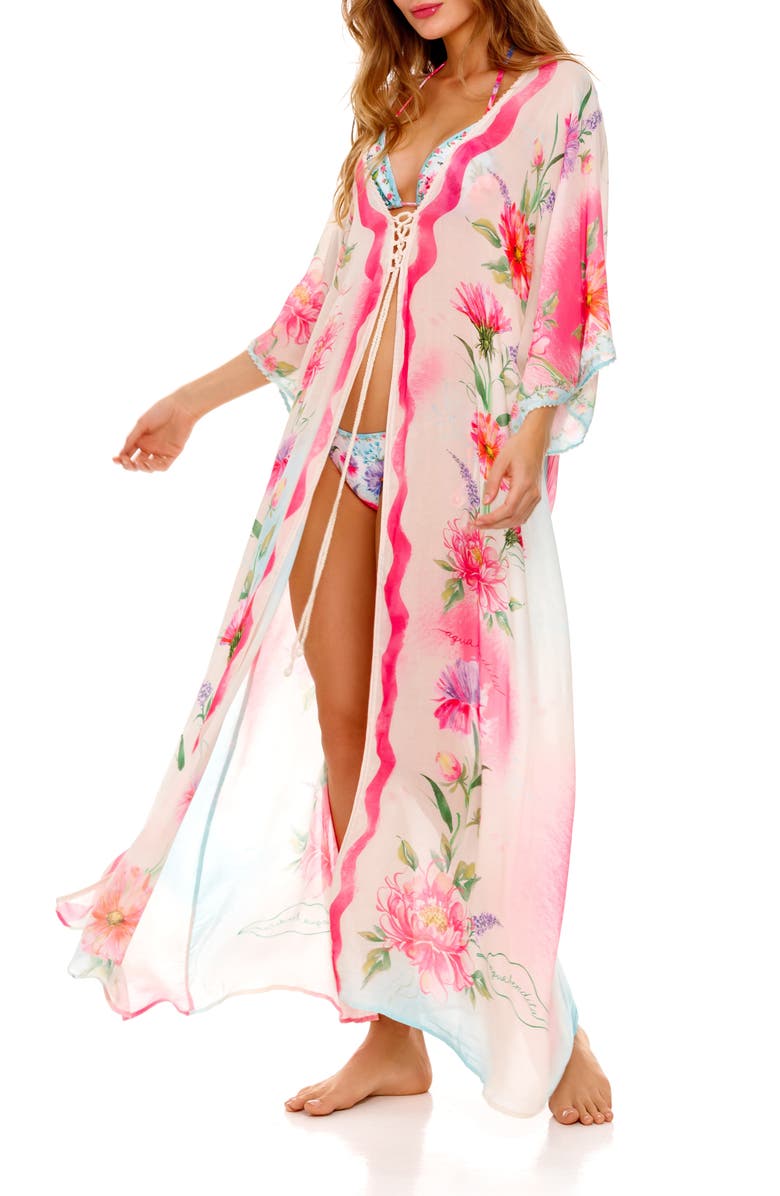 Agua Bendita Selma Chroma Floral Caftan Cover-Up, Alternate, color, Pink Multi
