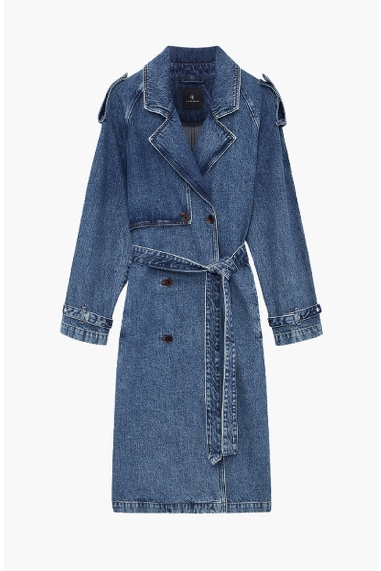 Rickie Cotton Denim Maxi Trench, Alternate, color, Cabana Blue
