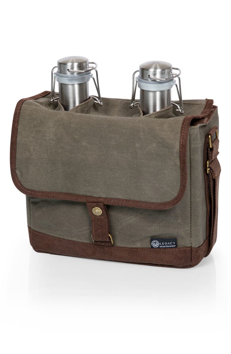 Picnic Time Insulated Double Growler Tote with 64 oz. Stainless Steel Growlers - Khaki Green, Main, color, 