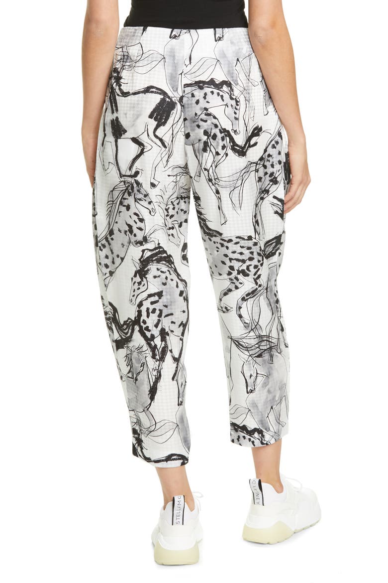 Rosalinda Horse Print Pleated Silk Crop Pants, Alternate, color, MULTICOLOR