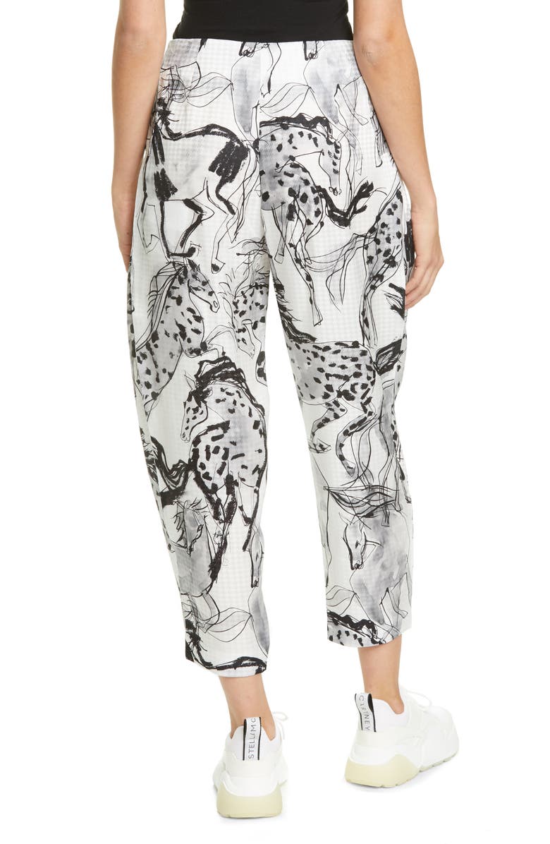 Stella McCartney Rosalinda Horse Print Pleated Silk Crop Pants, Alternate, color, 