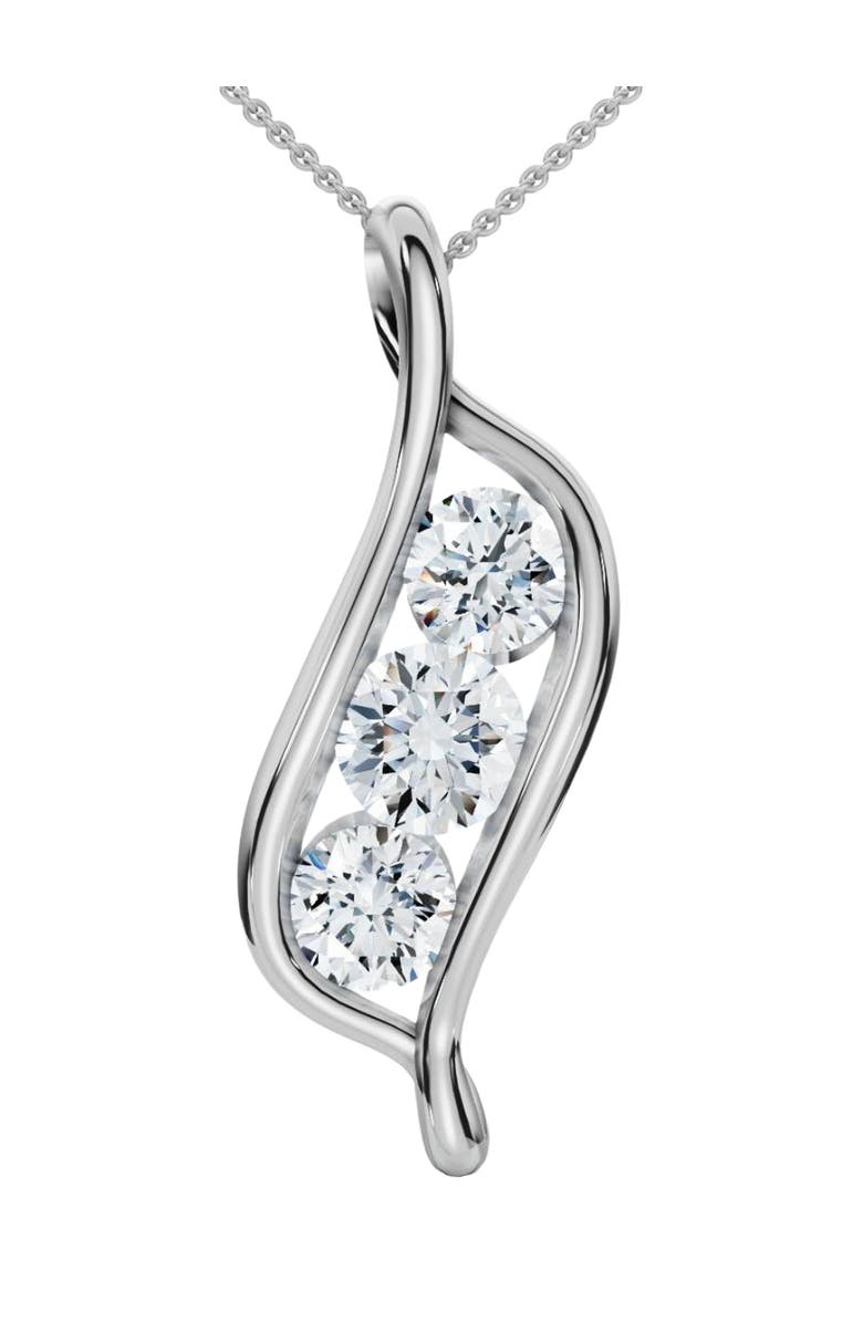 Bliss Diamond 1Ct Three Stone Diamond Pendant 14K Gold Necklace Lab Grown, Main, color,