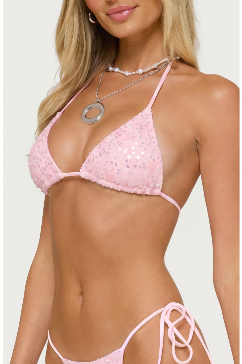 Naomey Sequin Halter Swim Top, Alternate, color, LIGHT-PINK
