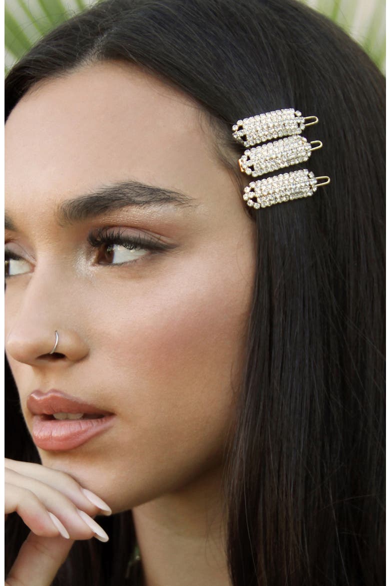 3-Pack Crystal Barrettes, Alternate, color, GOLD