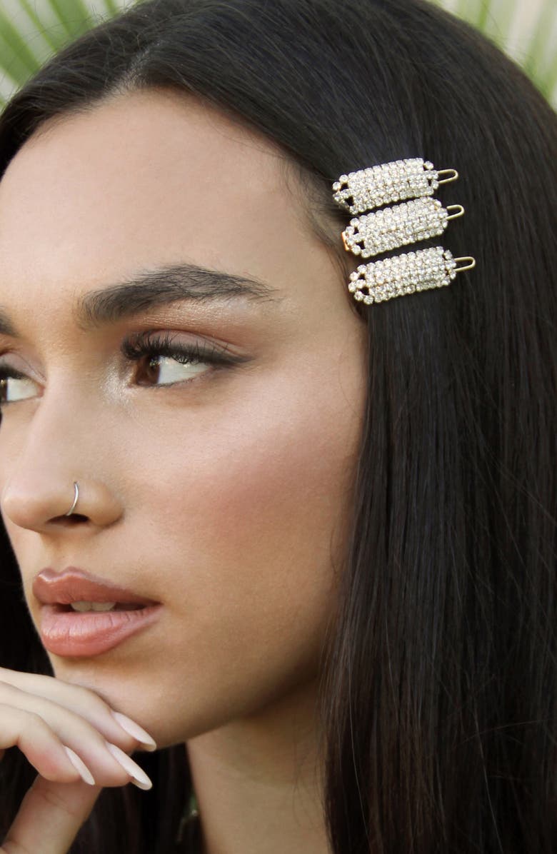 Ettika 3-Pack Crystal Barrettes, Alternate, color, Gold