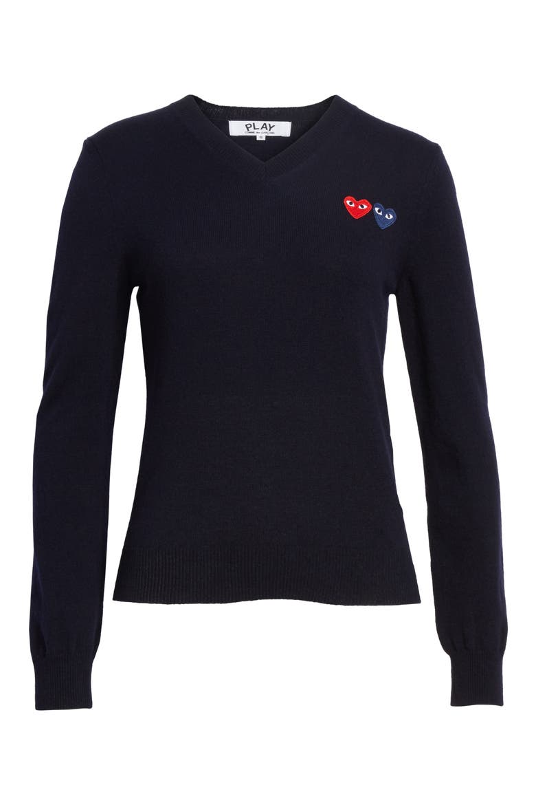 PLAY Double Heart Wool Sweater, Alternate, color, NAVY