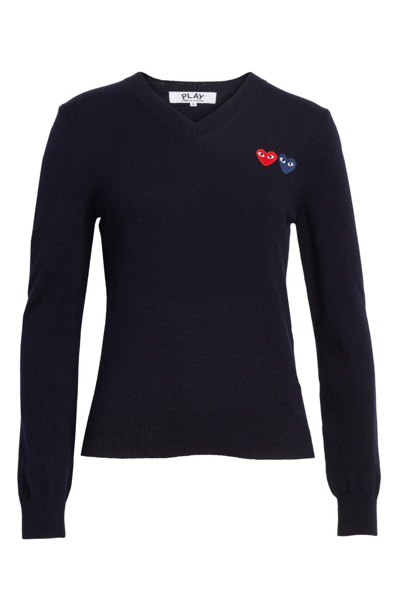 Comme des Garçons PLAY Double Heart Wool Sweater, Alternate, color, 