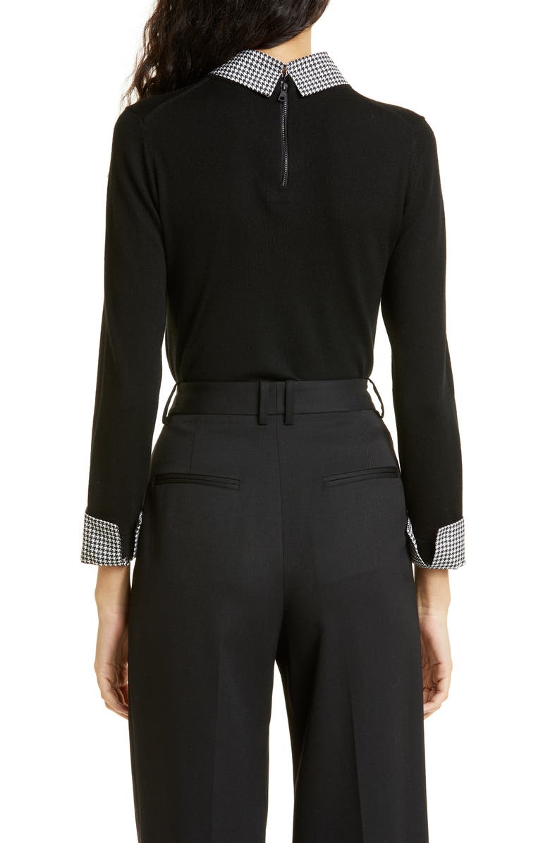 Alice + Olivia Houndstooth Trim Stretch Wool Sweater, Alternate, color, 