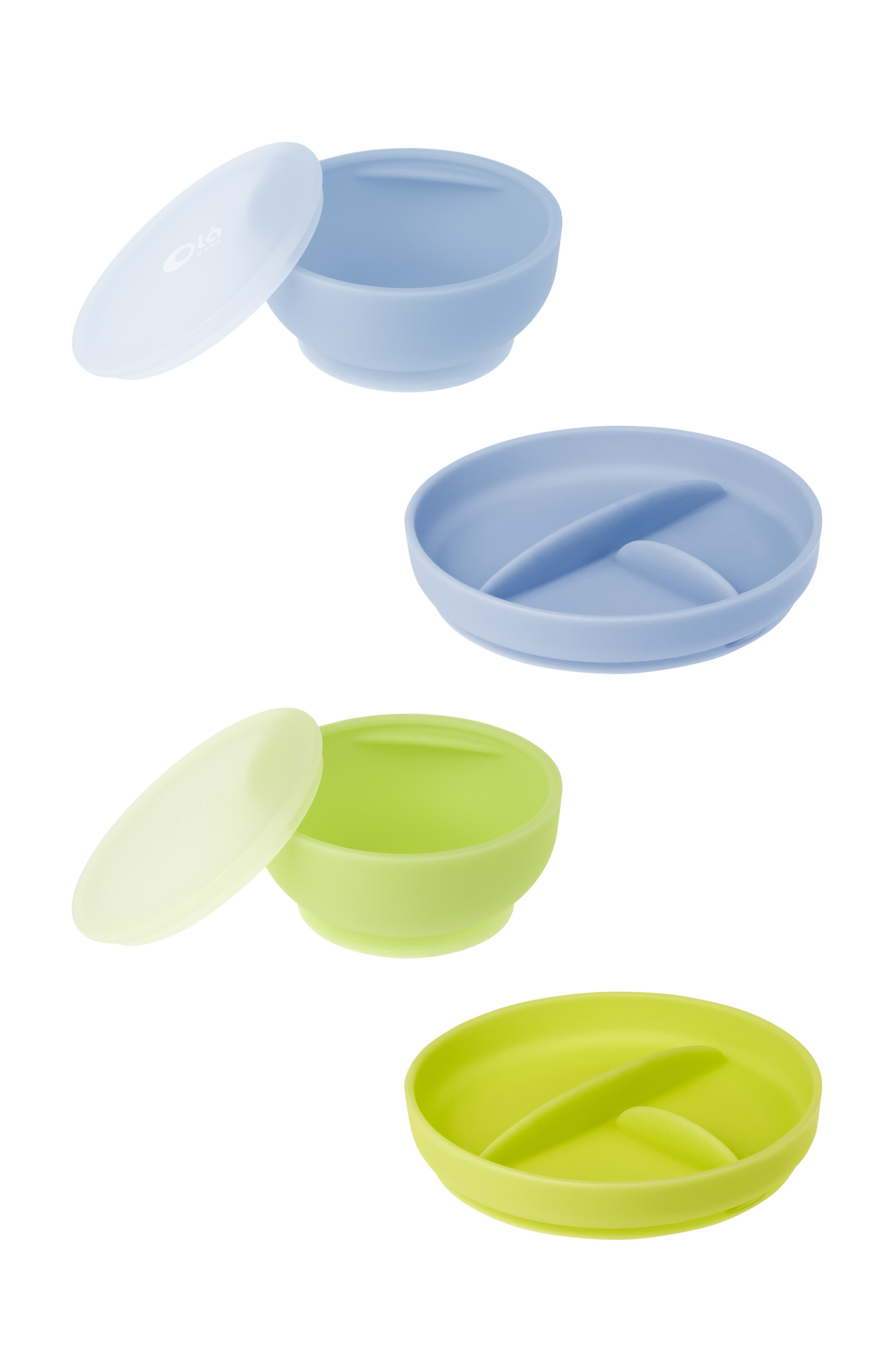 Olababy Stay-Put Bowls & Plates Set in Blueberry/Kiwi 