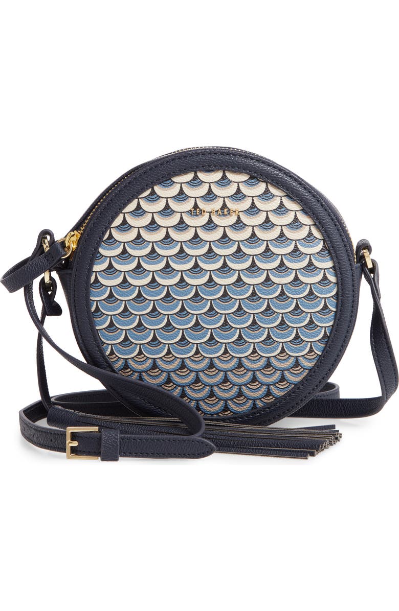 Ted Baker London Betrice Masquerade Faux Leather Crossbody Bag, Main, color, Navy