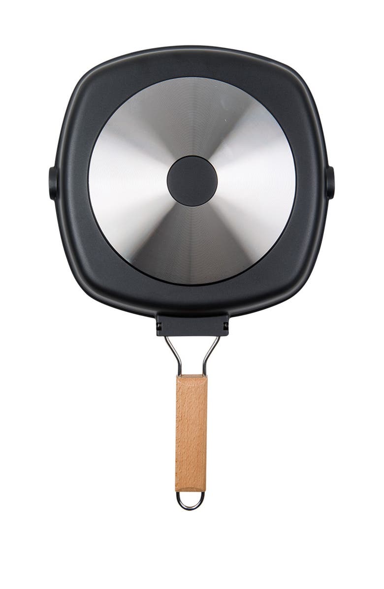 MASTERPAN Black Non-Stick 8" Grill Pan with Folding Wooden Handle, Alternate, color,