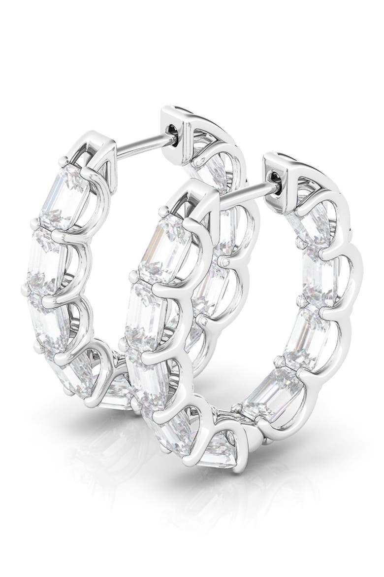 Emerald Cut Lab Created Diamond Inside Out Hoop Earrings, Main, color, WHITE GOLD