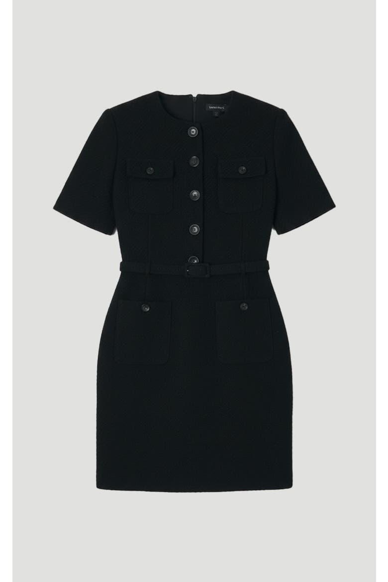 Tweed Belted Mini Dress, Alternate, color, Black
