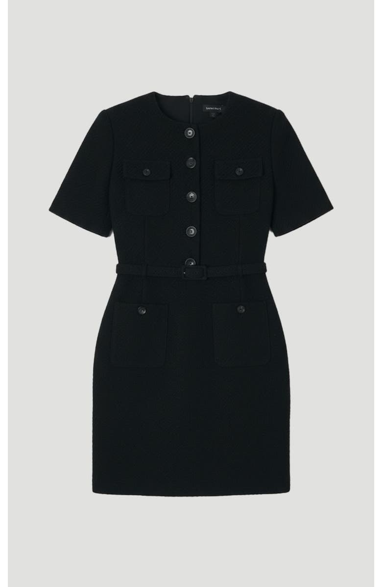 Karen Millen Tweed Belted Mini Dress, Alternate, color, Black